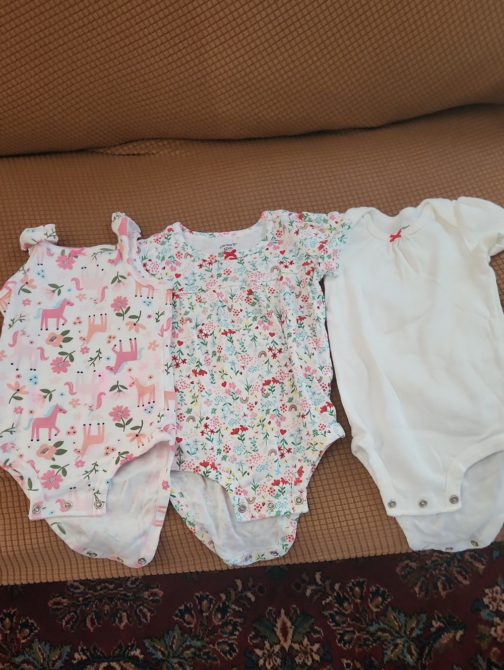 Carter's Pink & White Floral and Unicorn One-Piece Bodysuit Set